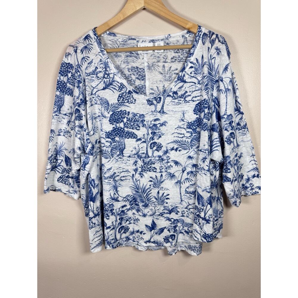 Nicole Miller Womens Plus Size 100% Linen Shirt 2X Resort Floral Beach Coastal